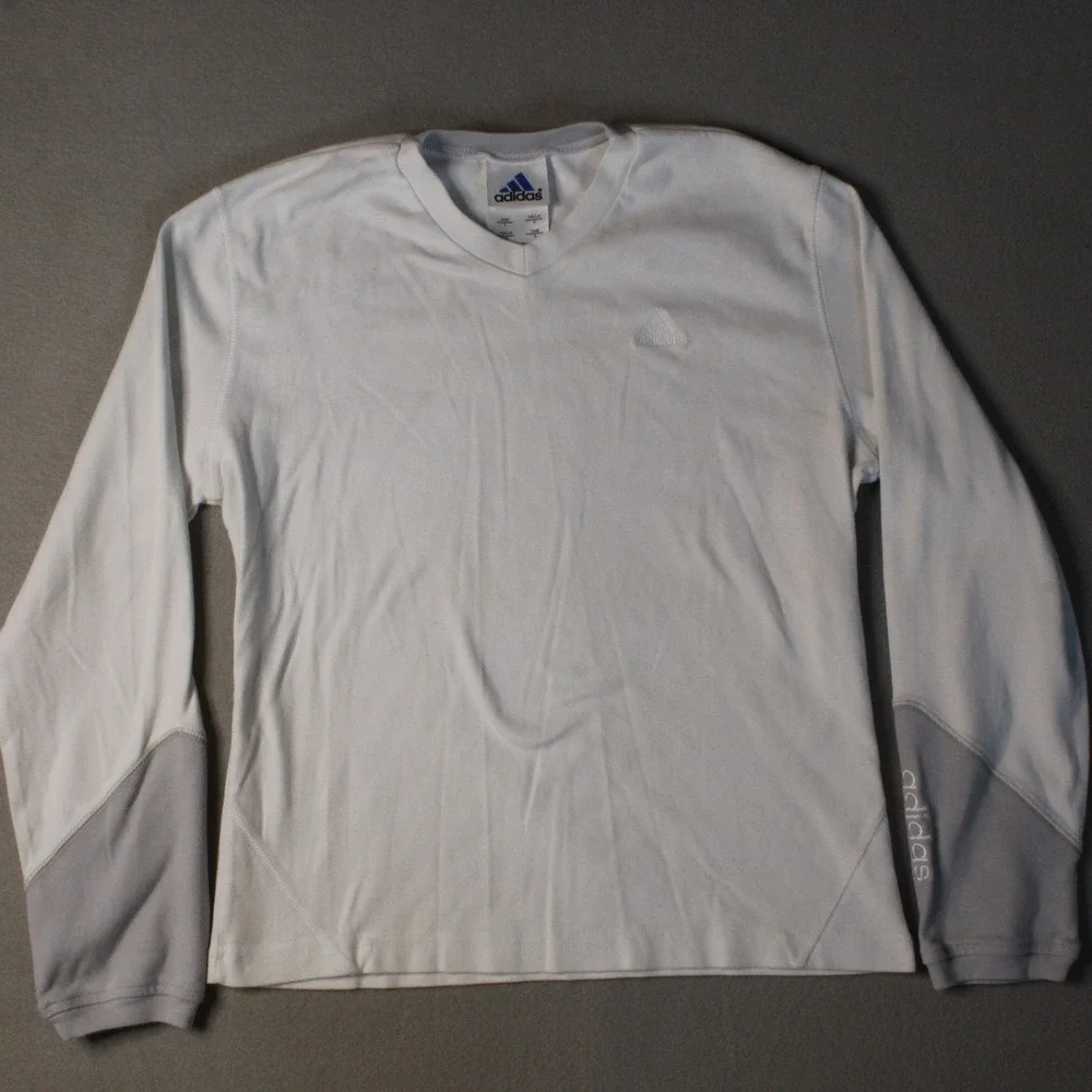 Adidas Men's Long Sleeve V-Neck Activewear Top White/Gray Size Large